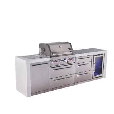 Mont Alpi Deluxe 107"w X 23"d X 46"h Stainless Steel Outdoor Kitchen Island With Refrigerator + 32"w 4-burner 