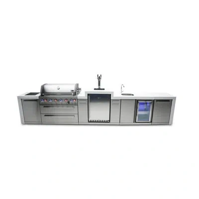 Mont Alpi Deluxe 180"w X 23"d X 55"h Stainless Steel Outdoor Kitchen Island With Refrigerator + Faucet & Sink 