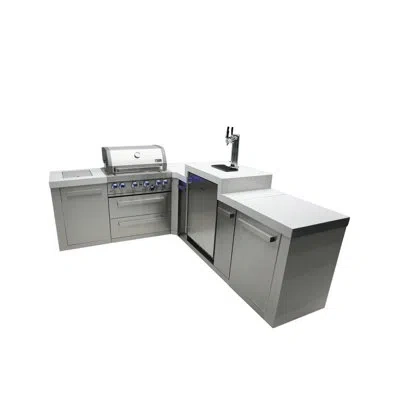 Mont Alpi L-shaped 82"w X 98"d X 55"h Stainless Steel Outdoor Kitchen Island + Kegerator Beer Dispenser Refrig