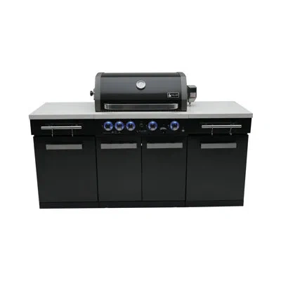 Mont Alpi Ma-957 5-burner 63000 Btu Black Stainless Steel Outdoor Kitchen Bar Gas Island Grill W/ Infrared Rea In Black;stainless Steel