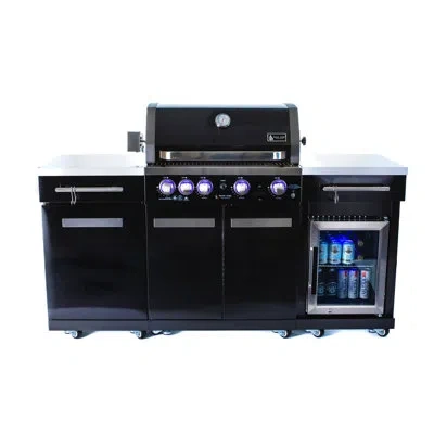 Mont Alpi Ma-957fc 5-burner 63000 Btu Black Stainless Steel Outdoor Kitchen Bar Gas Barbecue Island Grill With In Black;stainless Steel