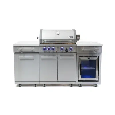 Mont Alpi Ma-957fcrs Propane Natural Gas 5-burner Compact Outdoor Kitchen Gas Barbecue Grill Island In Stainle In Stainless Steel