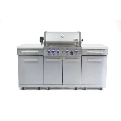 Mont Alpi Ma-957rs Propane Natural Gas 5-burner Compact Outdoor Kitchen Gas Barbecue Grill Island In Stainless In Stainless Steel