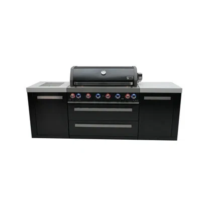 Mont Alpi Mai805-bss 6 Burner 44-inch Black Stainless Steel Modular Outdoor Kitchen Island Barbecue Grill With