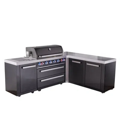 Mont Alpi Mai805-bss90xl 6-burner 94"x88" L-shaped Stainless Steel Outdoor Kitchen Island Bbq Gas Grill With I In Black;stainless Steel