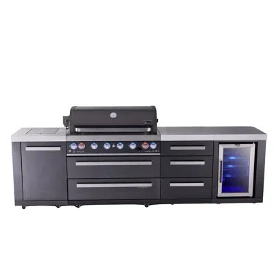 Mont Alpi Mai805-bssfcdr 6-burner 119" Black Stainless Steel Outdoor Kitchen Island Bbq Gas Grill With Infrare