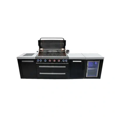 Mont Alpi Mai805-bssfc-exc 6-burner 115000 Btu Black Stainless Steel Island Outdoor Kitchen Bbq Gas Grill + Fr