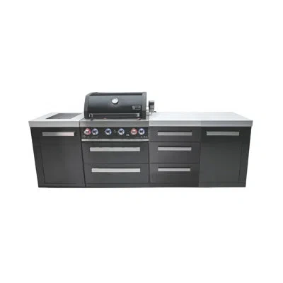 Mont Alpi Premium 107"w X 23"d X 46"d Black Stainless Steel Outdoor Kitchen Island With Side Burner + 32"w 4-b