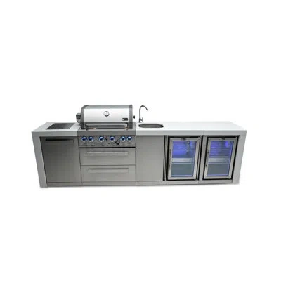 Mont Alpi Premium 120"w Deluxe Stainless Steel Modular Outdoor Kitchen Island + 2 Refrigerators + Beverage Cen