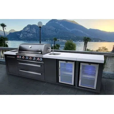 Mont Alpi Premium 132"w X 23"d X 46"h Black Stainless Steel Modular Outdoor Kitchen Island With 2 Refrigerator