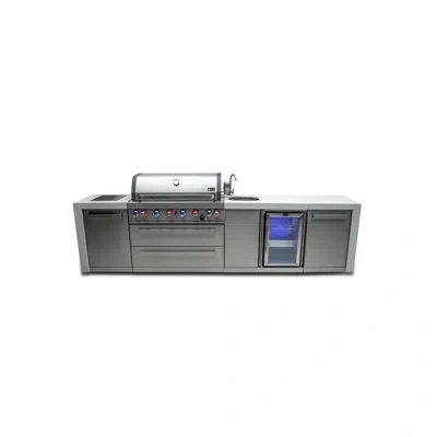 Mont Alpi Premium 132"w X 23"d X 46"h Deluxe Stainless Steel Modular Outdoor Kitchen Island With Refrigerator 