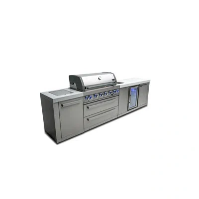 Mont Alpi Premium 132"w X 23"d X 46"h Stainless Steel Modular Outdoor Kitchen Island With Refrigerator + Bever