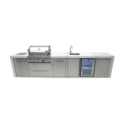 Mont Alpi Premium 145"w X 23"d X 46"h Deluxe Stainless Steel Modular Outdoor Kitchen Island With Refrigerator 