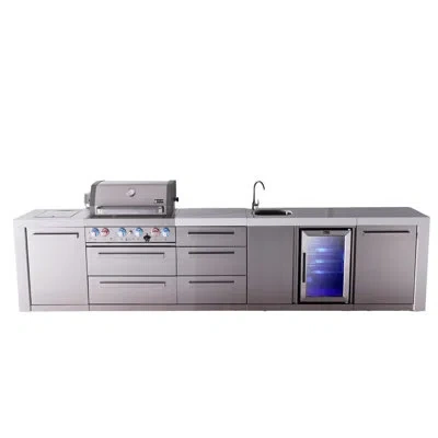 Mont Alpi Premium 145"w X 23"d X 46"h Deluxe Stainless Steel Modular Outdoor Kitchen Island With Refrigerator 