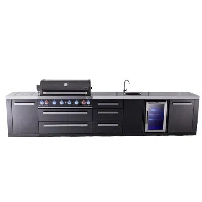 Mont Alpi Premium 157"w X 23"d X 46"h Black Stainless Steel Modular Outdoor Kitchen Island With Refrigerator +