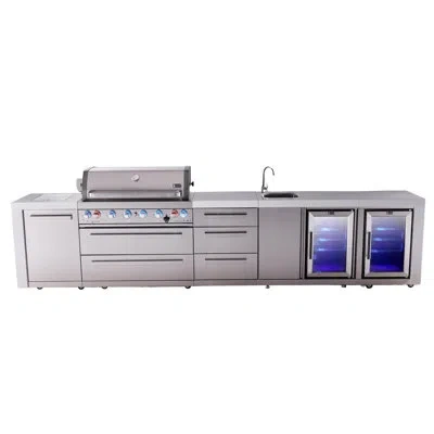Mont Alpi Premium 157"w X 23"d X 46"h Deluxe Stainless Steel Modular Outdoor Kitchen Island With 2 Refrigerato