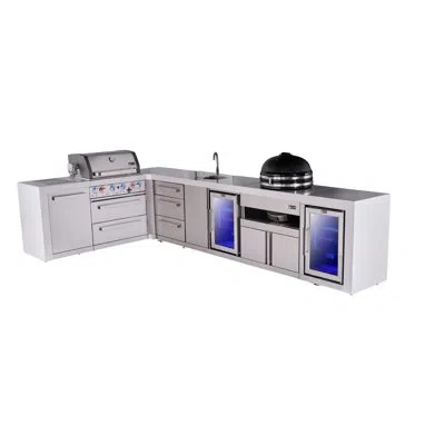 Mont Alpi Premium 4-burner 82"x146" L-shaped Deluxe Stainless Steel Modular Outdoor Kitchen Island Bbq Grill +