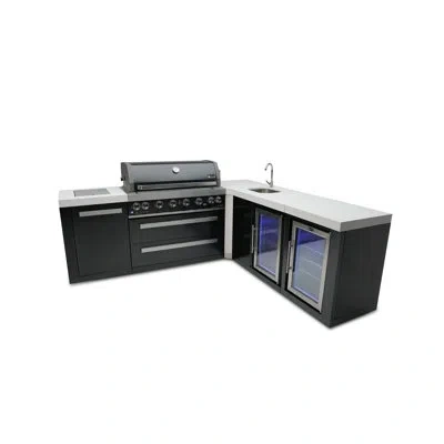 Mont Alpi Premium 94"w X 88"d Black Stainless Steel Modular L-shaped Outdoor Kitchen Island With 2 Refrigerato