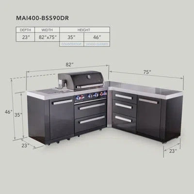 Mont Alpi Premium Black Stainless Steel L-shaped 82"w X 75"d X 46"h Modular Outdoor Kitchen Island With Infrar