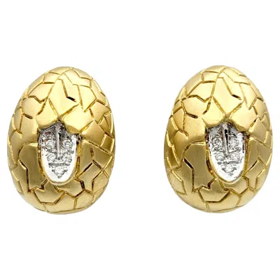 Pre-owned Mont Blanc Diamond Omega Back Non-pierced Stud Earrings In 18 Karat Yellow Gold