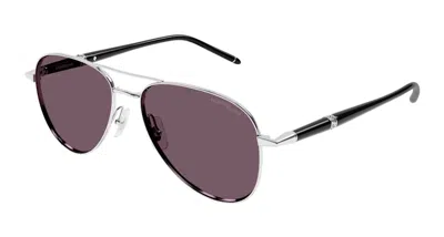 Pre-owned Mont Blanc Men's  Aviator Sunglasses In Silver/violet (mb0345s/002)