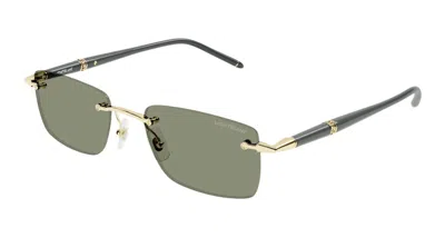Pre-owned Mont Blanc Men's  Rectangular Sunglasses In Gold/green (mb0344s/005)