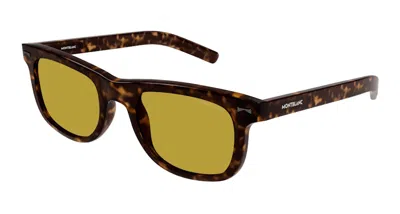 Pre-owned Mont Blanc Men's  Rectangular Sunglasses In Havana Havana Yellow/yellow (mb0260s/002)