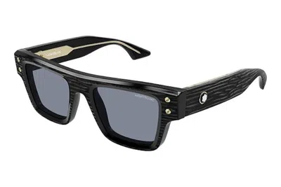 Pre-owned Mont Blanc Men's  Square Sunglasses /011) In Black Black Grey/grey (mb0253s