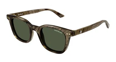 Pre-owned Mont Blanc Men's  Square Sunglasses In Brown/green (mb0320s/003)