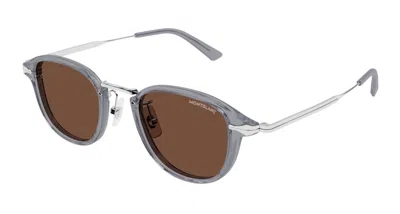 Pre-owned Mont Blanc Men's  Square Sunglasses In Grey Silver/brown (mb0336s/004)