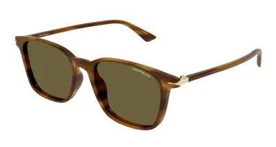 Pre-owned Mont Blanc Men's  Square Sunglasses (mb0338s In Brown/brown (mb0338s/004)
