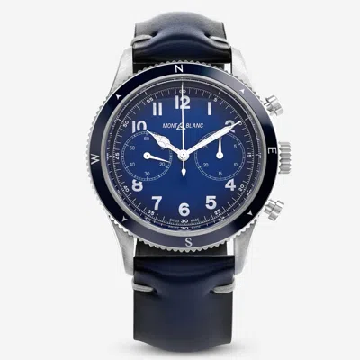 Mont Blanc Montblanc 1858 Chronograph Dial 42mm Stainless Steel Men's Automatic Watch In Blue