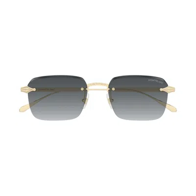 Mont Blanc Rimless Square Sunglasses With Gold-toned Metal Accents In Gray