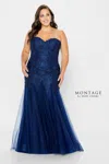 Montage 118964 Long Formal Lace Beaded Evening Dress In Blue