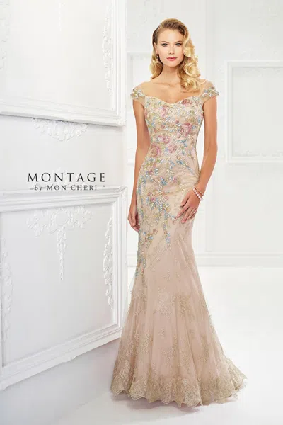 Montage 118966 Long Metallic Evening Floral Formal Dress