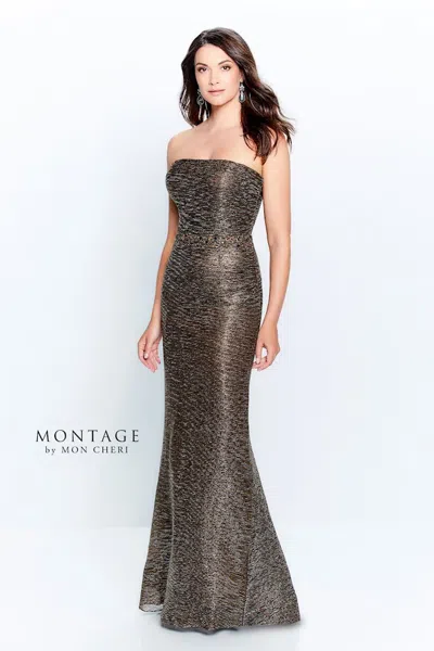Montage 120902 Long Beaded Formal Evening Dress In Brown