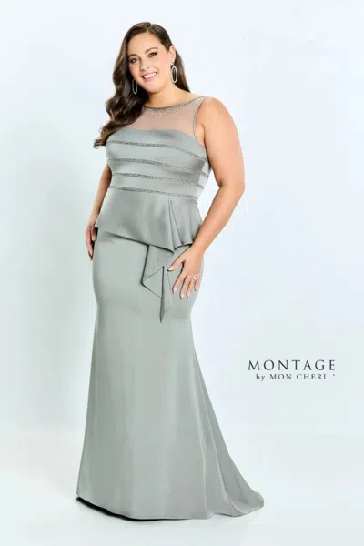Montage 120903 Long Peplum Ruffle Formal Dress In Gray