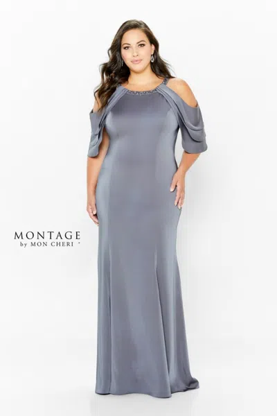 Montage 120906 Beaded Long Evening Gown Formal Dress In Gray