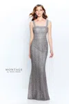 Montage 120916 Sequin Long Metallic Formal Dress In Gray