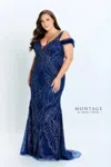 Montage 122904 Metallic Fit Ribbon Formal Dress In Blue