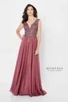 Montage 122907 Long Beaded A Line Formal Dress In Brown