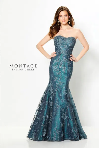 Montage 219979 Long Lace Formal Dress In Blue