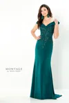 Montage 220932 Long Beaded Lace Bodice Formal Dress In Green