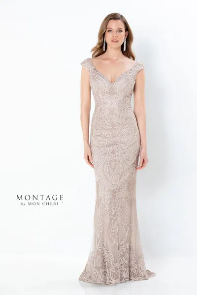 Montage 220934 Fitted Long Beaded Evening Formal Dress In Gray