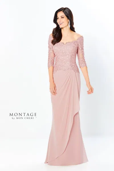 Montage 220942 Long Evening Gown Fit Lace Formal Dress In Pink