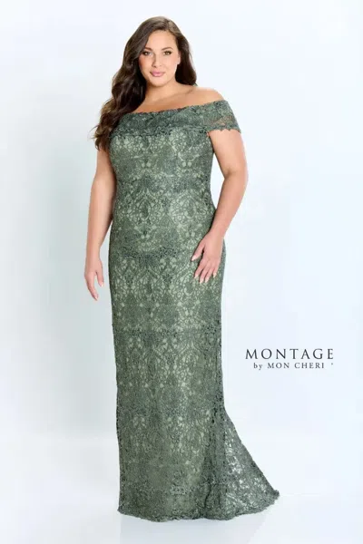 Montage 220947 Long Ruffle Top Formal Evening Dress In Green