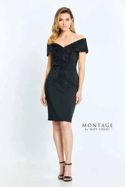 Montage 220949s Short V Neck A Line Cocktail Dress In Black