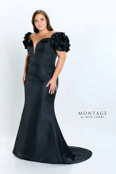 Montage 220952 Long Ruffle Formal Evening Dress In Black