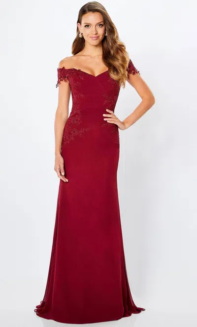Montage 221964w Long Formal Lace Applique Plus Size Dress In Burgundy