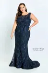 Montage 221965 Beaded Evening Gown Ribbon Detail Formal Dress In Blue